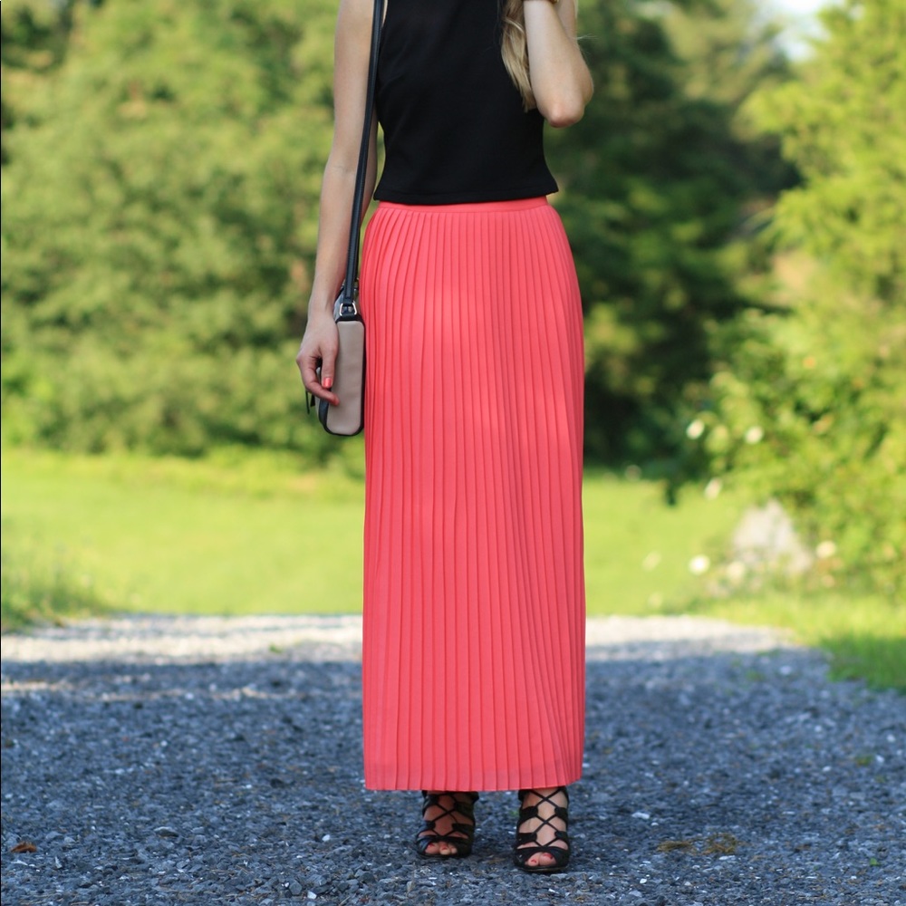 Jcrew factory pleated pink/coral midi skirt